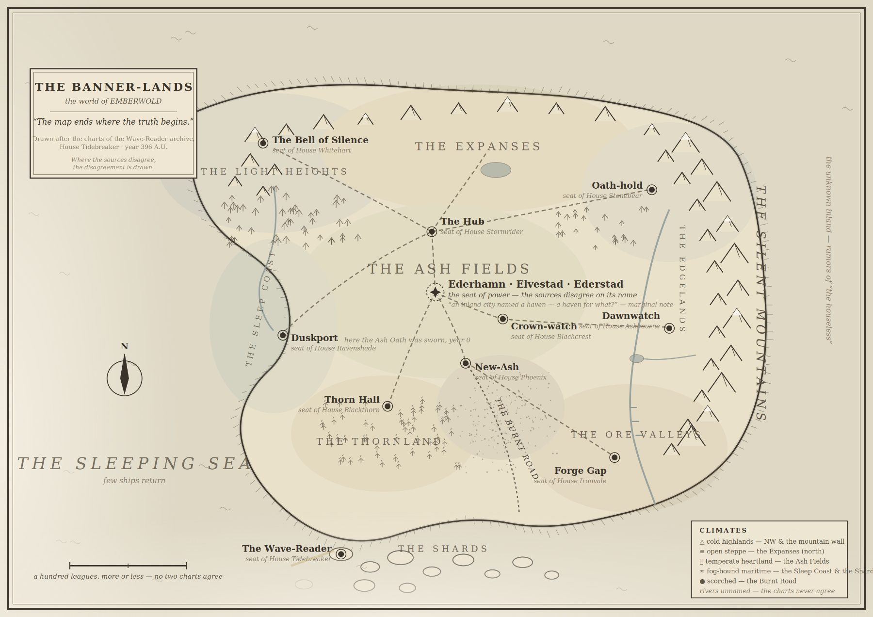 Hand-drawn map of the Banner-lands